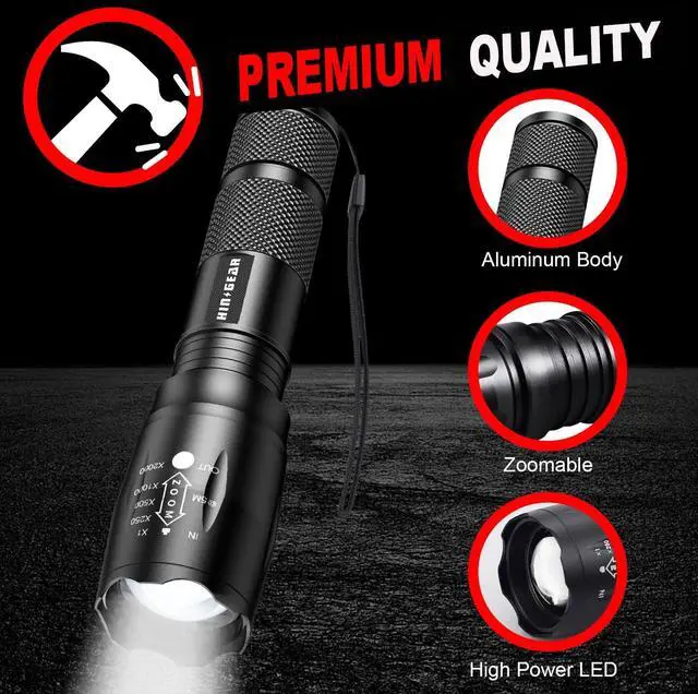 Alt view image 12 of 14 - 1 Mode Flashlights 4 Pack, Bright Zoomable LED Tactical Flashlight High Lumens, Water Resistant Portable Pocket Flash Light for Emergency, Camping Essentials, Gift - SL2000