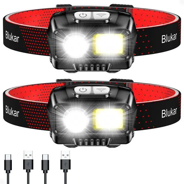 Alt view image 8 of 14 - LED Headlamp Rechargeable,2000L High Lumen Super Bright Dimmable Headlight Flashlight with Motion Sensor- 8 Modes,Spotlight&Floodlight,IPX5 Waterproof for Camping,Hiking,Running,Fishing -2 Pack