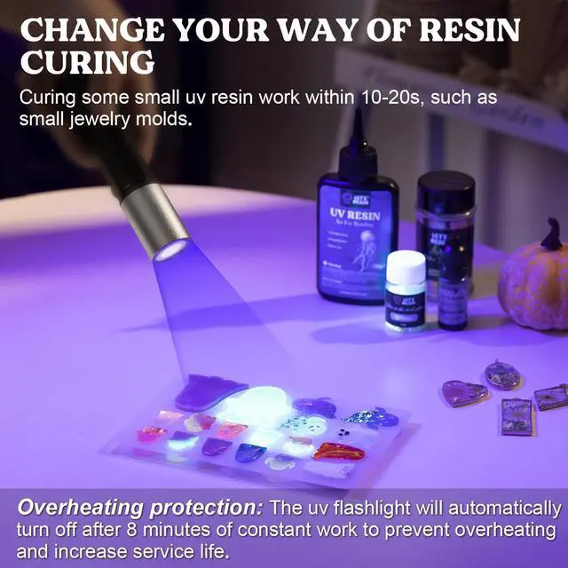 Alt view image 10 of 14 - UV Light for Resin Curing, Portable Mini 365nm UV Flashlight Black Light, Faster Cure LED Waterproof UV Lamp Rechargeable for Resin Molds, Pet Urine, Dry Stains, Bed Bug