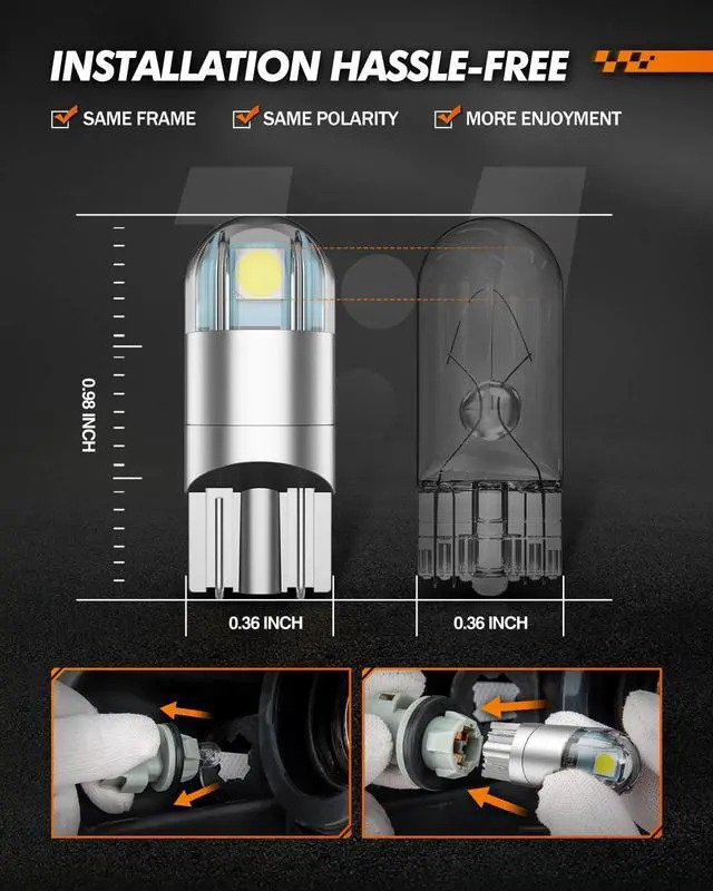 Alt view image 13 of 14 - 194 LED Bulb 6000K White, License Plate Light, Dome Light, T10 168 2825 W5W 3030 Bright Chips Wedge for Replacement Light Bulb, Map Trunk Door Courtesy Dash LED Light Bulb,Pack of 10