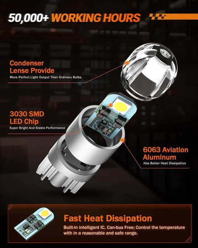 Alt view image 12 of 14 - 194 LED Bulb 6000K White, License Plate Light, Dome Light, T10 168 2825 W5W 3030 Bright Chips Wedge for Replacement Light Bulb, Map Trunk Door Courtesy Dash LED Light Bulb,Pack of 10