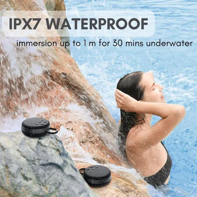 Alt view image 14 of 14 - Mini Bluetooth Speaker Bluetooth 5.3 with 6956C Chipset, IPX7 Waterproof, Rubberized Shell, Clip-On Lanyard, Ultra-Portable for Shower, Pool, Teens, Backpack, Gifts (Black)