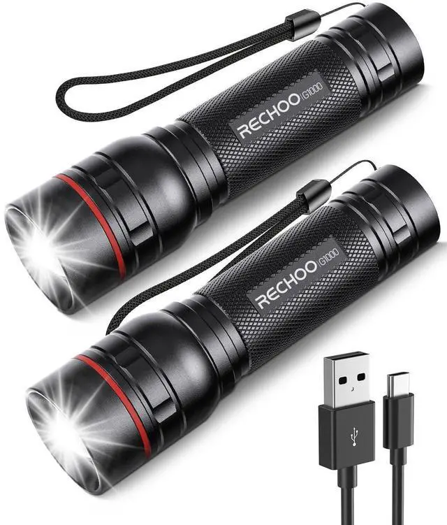 Alt view image 8 of 14 - Rechargeable Flashlights High Lumens, 2 Pack G1000 Super Bright Flash Light, Small Led Tactical Flashlight with 3 Lighting Modes, Portable Flashlights for Camping Home (Battery Included)
