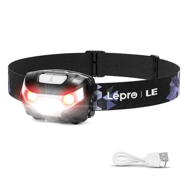 Alt view image 8 of 14 - LED Headlamp Rechargeable - Super Bright Head Lamp with 5 Modes for Camping & Hiking Gear Essentials, IPX4 Waterproof Headlight Flashlight with Red Light, USB Cable Included