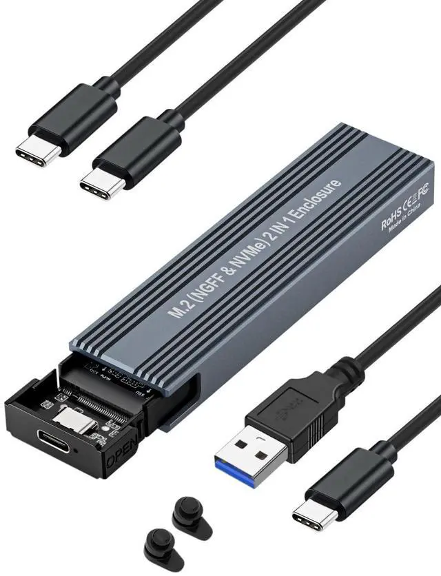 Alt view image 8 of 14 - M.2 NVME SATA SSD Enclosure Adapter , USB 3.2 Gen 2 10Gbps NVMe PCI-E 6Gbps SATA M-Key / B+M Key Solid State Drive External Adapter with UASP Trim, for SSDs 2242 2260 2280