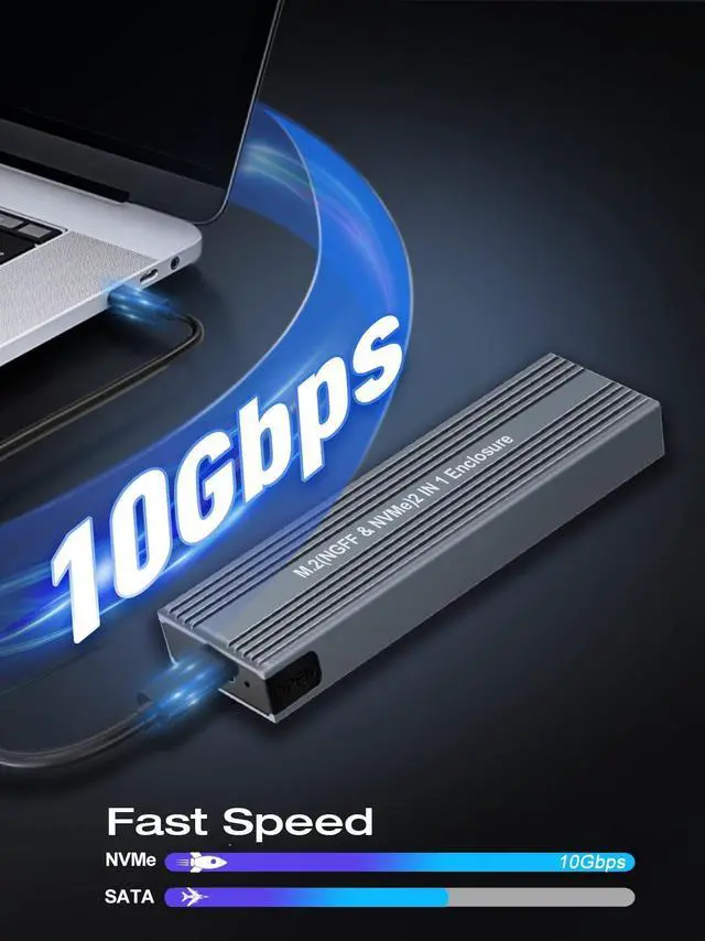 Alt view image 9 of 14 - M.2 NVME SATA SSD Enclosure Adapter , USB 3.2 Gen 2 10Gbps NVMe PCI-E 6Gbps SATA M-Key / B+M Key Solid State Drive External Adapter with UASP Trim, for SSDs 2242 2260 2280