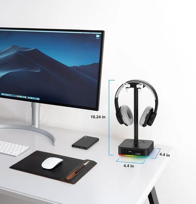 Alt view image 14 of 14 - RGB Headphone Stand with USB A&C Charger Desk Gaming Headset Holder Hanger Rack with 3 USB Charging Port and 2 Outlet - Suitable for Gamer Desktop Table Game Earphone Accessories Boyfriend Gifts