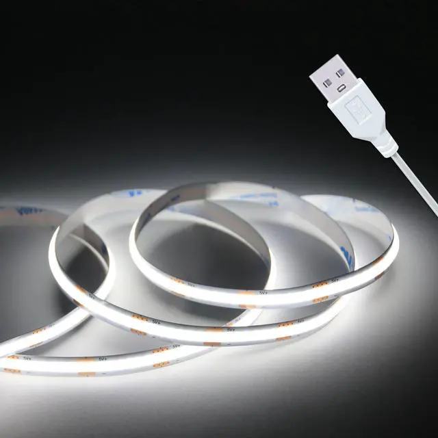 Alt view image 8 of 14 - Led Strip Lights, 5V USB LED Lighting COB Short LED Strip Light White Flexible Not Dimmable led Light for Display Cabinet, Living Room,DIY Home COB Lighting Decor tv Lights (3.28FT 6500K)