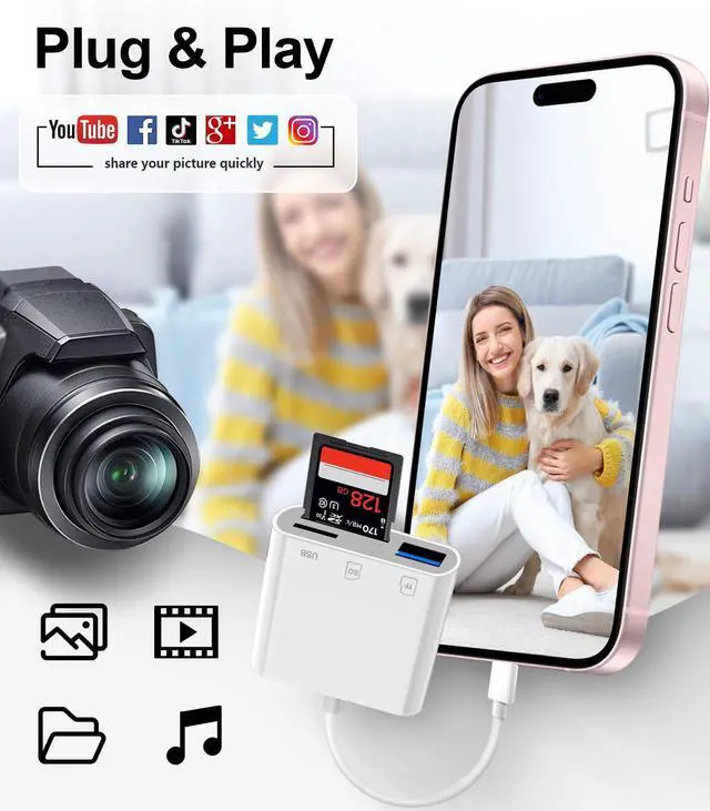 Alt view image 10 of 14 - USB C SD Card Reader for iPhone 15-17, USB C to Micro SD Memory Card Adapter for iPad/Mac Pro/Air, USBC/Type C Camera Card Reader with USB A Port for iPhone 16 and More Android USBC Devices