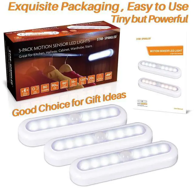 Alt view image 14 of 14 - 3 Pack 7 Motion Sensor Lights Indoor Battery Operated, Stick on LED Light for Closet, Stairs, Under Cabinet, Cool White