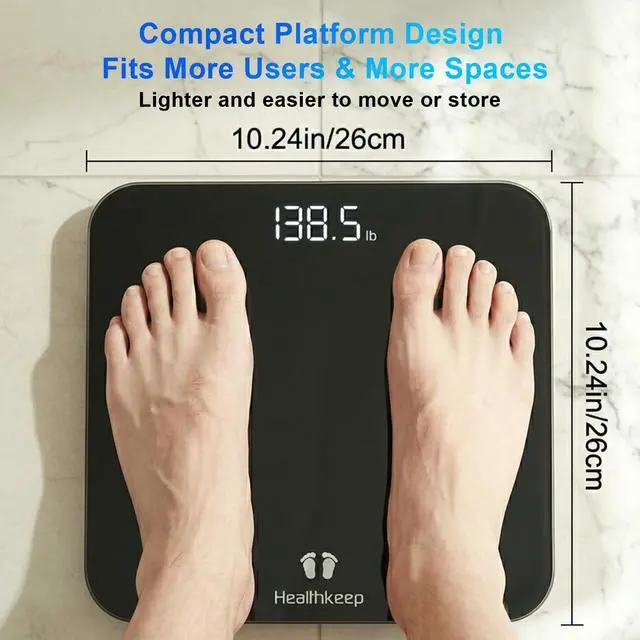 Alt view image 10 of 14 - Digital Bathroom Scale for Body Weight: High-Precision 4-Sensor Accuracy, LED Display, 400lb/180kg Capacity, Safe Rounded Corners, Batteries Included