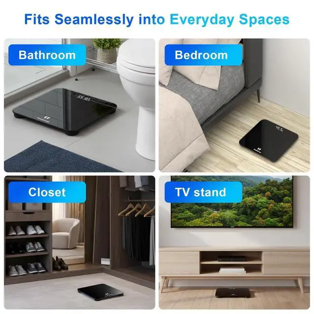Alt view image 11 of 14 - Digital Bathroom Scale for Body Weight: High-Precision 4-Sensor Accuracy, LED Display, 400lb/180kg Capacity, Safe Rounded Corners, Batteries Included