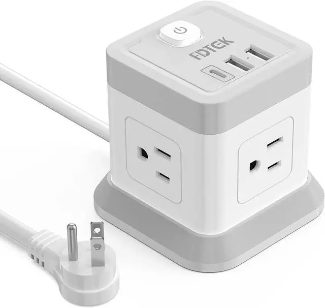 Alt view image 8 of 14 - Power Strip with USB, Flat Plug Extension Cord with 4 Outlets and 3 USB(1 USB C), 5 FT Power Cord Desktop Charging Station, Overload Protection, Compact Portable for Travel Home Office