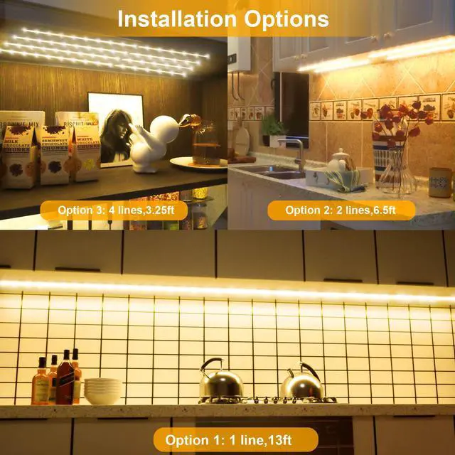 Alt view image 9 of 14 - Under Cabinet Lighting Kit - 8 PCS 20 Inch Pre-Cut Strips, 2700K Warm White Flexible LED Strip Lights with Remote and Power Adapter for Kitchen Cabinets, Shelf, Desk, Counter - 13ft