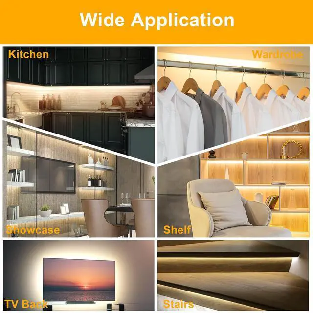 Alt view image 10 of 14 - Under Cabinet Lighting Kit - 8 PCS 20 Inch Pre-Cut Strips, 2700K Warm White Flexible LED Strip Lights with Remote and Power Adapter for Kitchen Cabinets, Shelf, Desk, Counter - 13ft