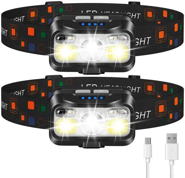 Alt view image 8 of 14 - Headlamp Rechargeable, Lumen Super Bright Motion Sensor Head Lamp Flashlight,2-Pack Waterproof LED Headlight with White Red Light,8 Modes Head Lights for Camping Cycling Running Fishing