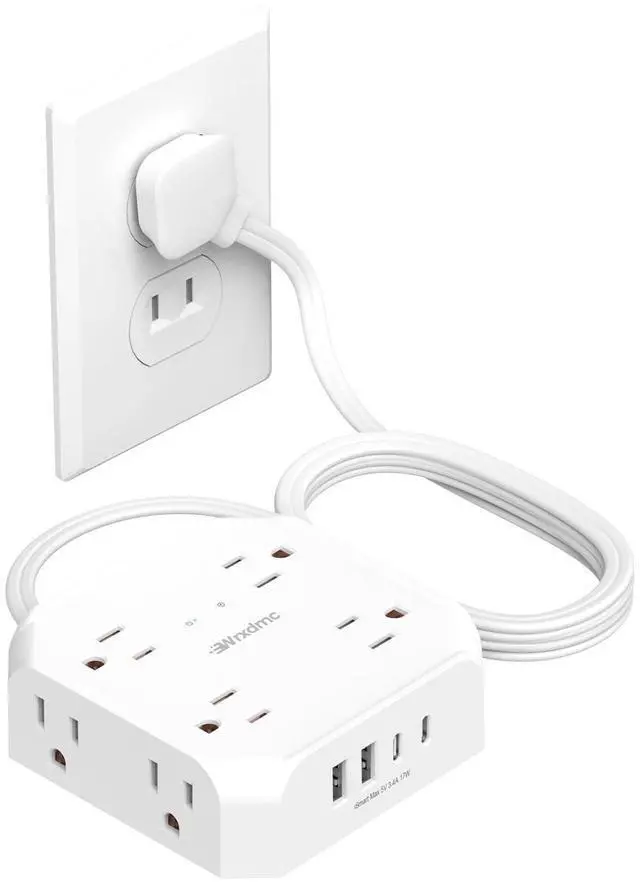 Alt view image 8 of 14 - 2 Prong Power Strip, 2 Prong to 3 Prong Outlet Adapter, 1400J Two Prong Surge Protector, 5ft Extension Cord, 8 AC Outlets with 2 USB C Port and 2 USB A Port, Wall Mountable, Ideal for Old House