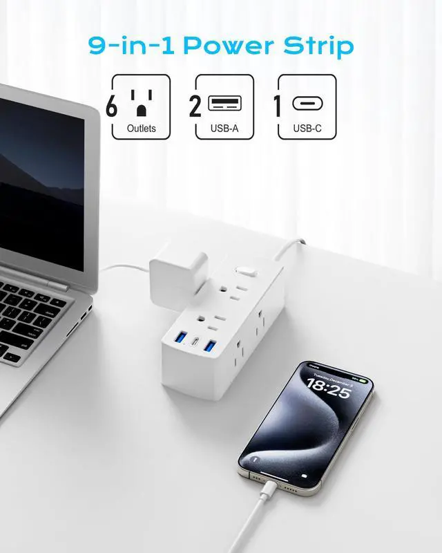 Alt view image 7 of 11 - European Travel Plug Adapter, Universal Travel Adapter for EU UK US AUS, 6 Outlets 3 USB Ports with 5ft Extension Cord, International Power Adapter for US to Europe UK AUS