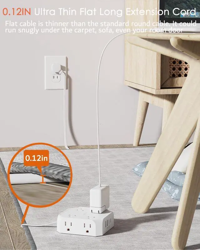 Alt view image 13 of 14 - 2 Prong Power Strip, 2 Prong to 3 Prong Outlet Adapter, 1400J Two Prong Surge Protector, 5ft Extension Cord, 8 AC Outlets with 2 USB C Port and 2 USB A Port, Wall Mountable, Ideal for Old House