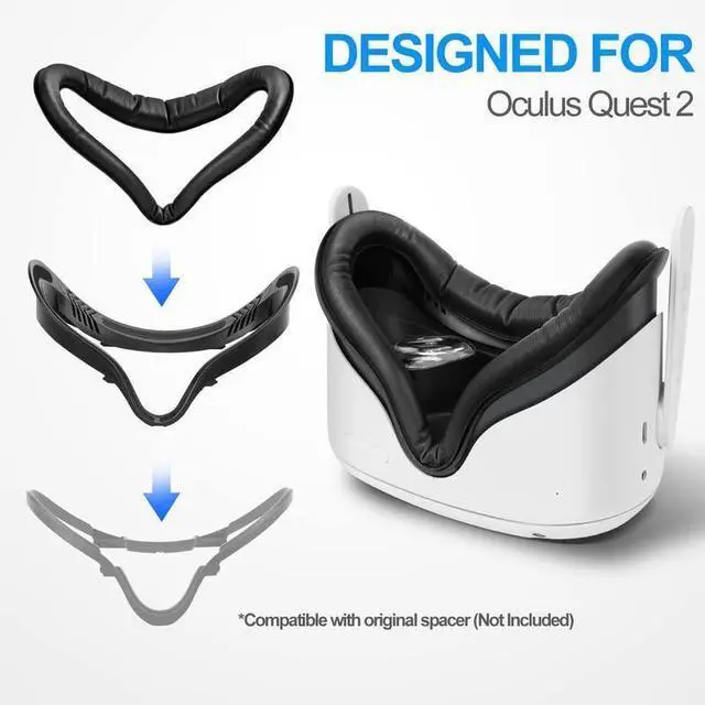 Alt view image 9 of 14 - Facial Interface & Face Cover Pad for Oculus Quest 2, Sweat-Proof PU Foam Cushion - VR Accessories for Meta Quest 2, Compatible with Oculus Quest 2 Original Spacer