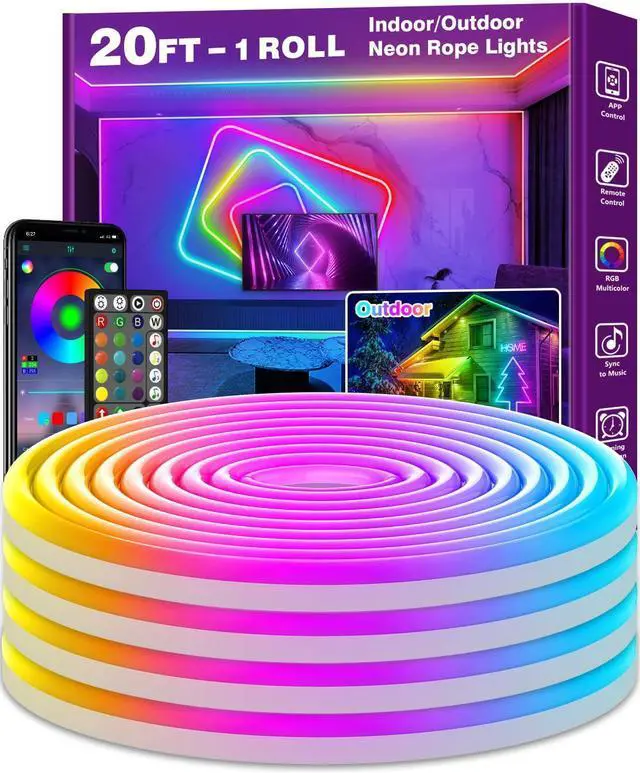 Alt view image 8 of 14 - 20Ft Neon Rope Lights,Flexible Led Rope Lights Control with App/Remote,Multiple Modes Music Sync Gaming RGB Led Neon Lights for Bedroom Outdoor