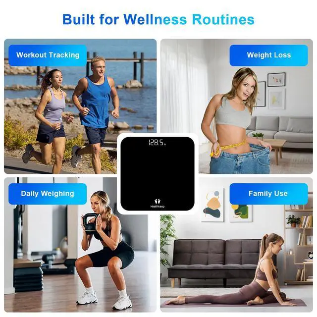 Alt view image 13 of 14 - Digital Bathroom Scale for Body Weight: High-Precision 4-Sensor Accuracy, LED Display, 400lb/180kg Capacity, Safe Rounded Corners, Batteries Included
