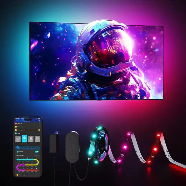 Alt view image 8 of 14 - TV LED Backlight Strip, RGBIC Smart LED Backlight for 40-50inch TVs, Music Sync, Wi-Fi Bluetooth & App Control, Works with Alexa & Google Assistant, 77 Scene Modes, Adapter
