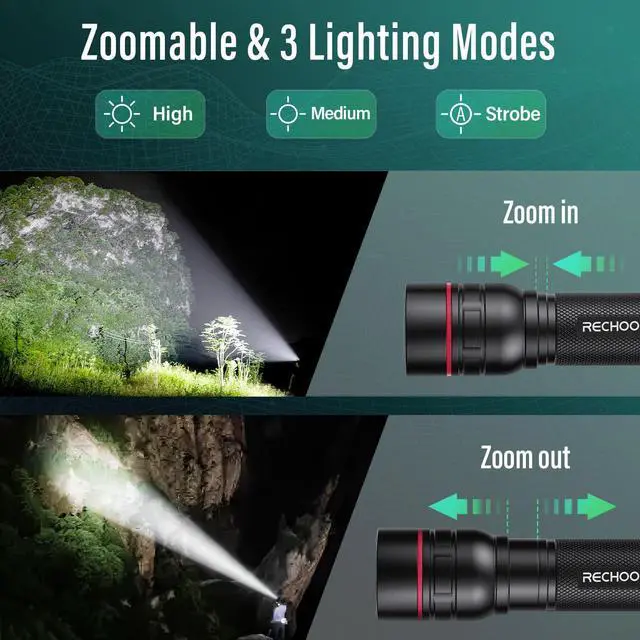 Alt view image 9 of 14 - Rechargeable Flashlights High Lumens, 2 Pack G1000 Super Bright Flash Light, Small Led Tactical Flashlight with 3 Lighting Modes, Portable Flashlights for Camping Home (Battery Included)