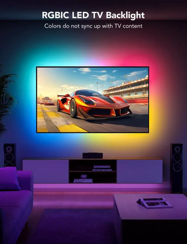 Alt view image 9 of 14 - TV LED Backlight Strip, RGBIC Smart LED Backlight for 40-50inch TVs, Music Sync, Wi-Fi Bluetooth & App Control, Works with Alexa & Google Assistant, 77 Scene Modes, Adapter