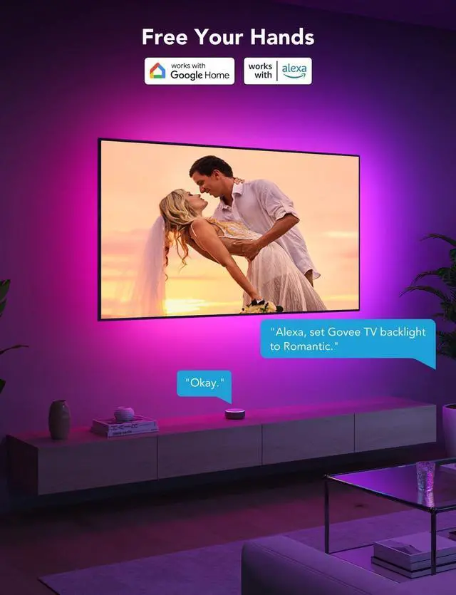 Alt view image 13 of 14 - TV LED Backlight Strip, RGBIC Smart LED Backlight for 40-50inch TVs, Music Sync, Wi-Fi Bluetooth & App Control, Works with Alexa & Google Assistant, 77 Scene Modes, Adapter
