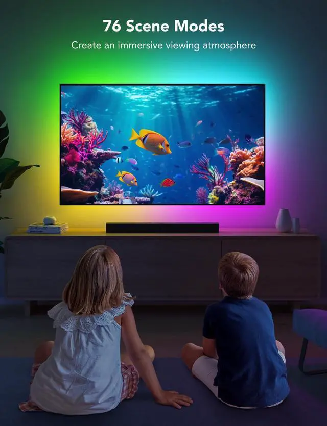 Alt view image 10 of 14 - TV LED Backlight Strip, RGBIC Smart LED Backlight for 40-50inch TVs, Music Sync, Wi-Fi Bluetooth & App Control, Works with Alexa & Google Assistant, 77 Scene Modes, Adapter