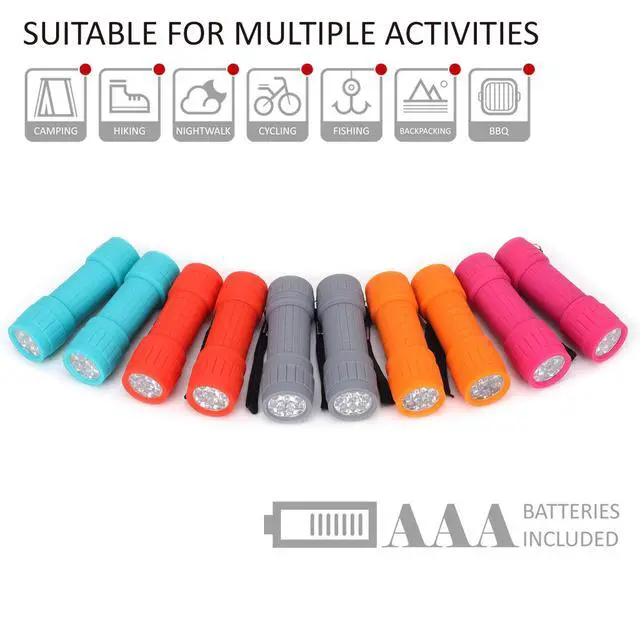Alt view image 14 of 14 - 10-Pack, 9-LED Mini Flashlight Set, AAA Batteries are Included and Pre-Installed, Perfect for Class Teaching, Camping, Wedding Favor