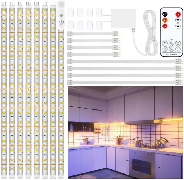 Alt view image 8 of 14 - Under Cabinet Lighting Kit - 8 PCS 20 Inch Pre-Cut Strips, 2700K Warm White Flexible LED Strip Lights with Remote and Power Adapter for Kitchen Cabinets, Shelf, Desk, Counter - 13ft
