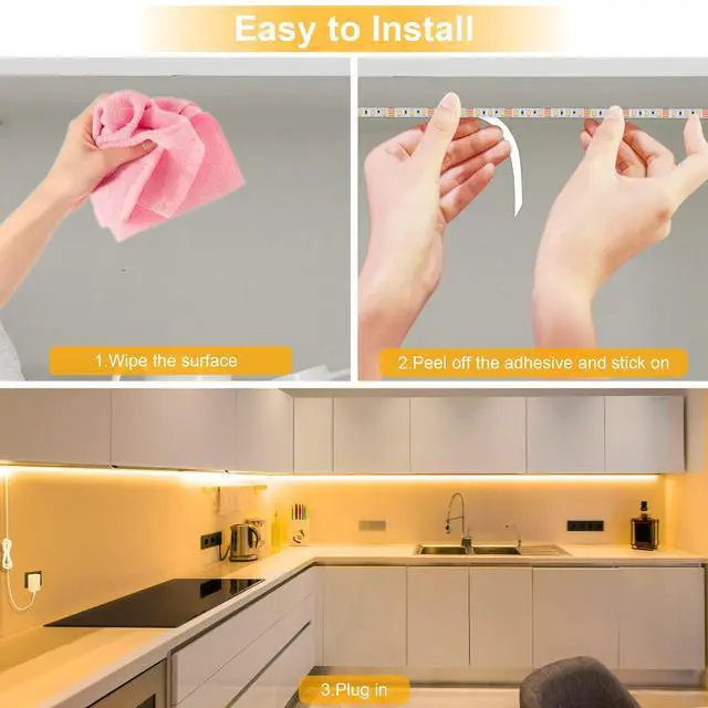 Alt view image 13 of 14 - Under Cabinet Lighting Kit - 8 PCS 20 Inch Pre-Cut Strips, 2700K Warm White Flexible LED Strip Lights with Remote and Power Adapter for Kitchen Cabinets, Shelf, Desk, Counter - 13ft