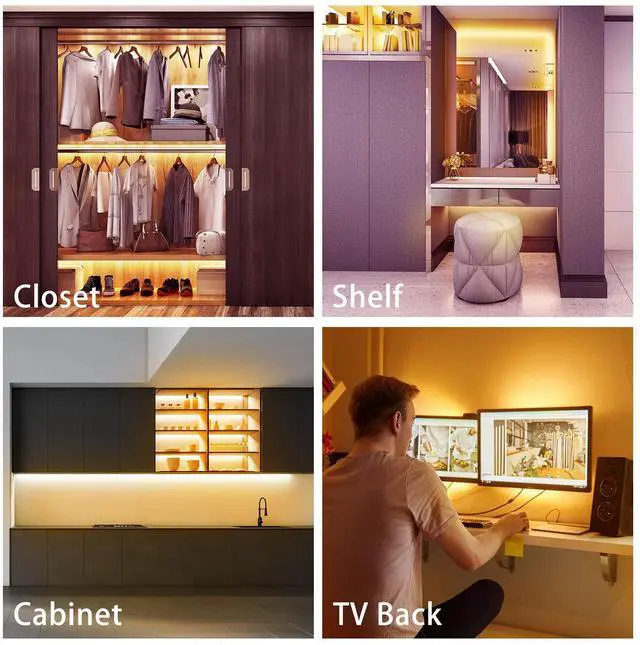 Alt view image 14 of 14 - Under Cabinet Lighting Kit - 8 PCS 20 Inch Pre-Cut Strips, 2700K Warm White Flexible LED Strip Lights with Remote and Power Adapter for Kitchen Cabinets, Shelf, Desk, Counter - 13ft