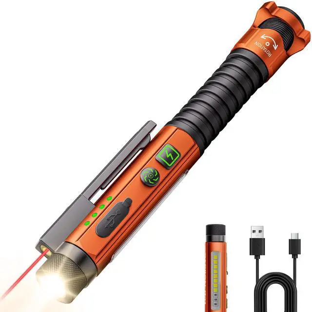 Alt view image 8 of 14 - EDC Flashlight Rechargeable,800 Lumen Small Flashlight with Magnetic Clip & Base, 11 Modes LED Flashlight,Glass Breaker&Bottle Opener, USB-C Flashlight for Working,Home and Emergency