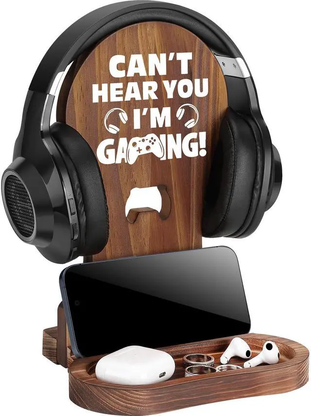 Alt view image 7 of 12 - -Gamer Gifts for Boy Girl Easter Birthday, Gamer Room Decor for Brother, Gaming Gifts for Daddy,Boyfriend, Son, Husband, Easter Basket Stuffers, Gamer Room Accessories, Wooden Headset Stand