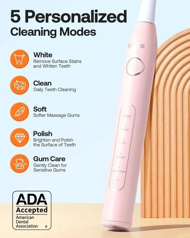 Alt view image 12 of 14 - Ultrasonic Electric Toothbrush - Rechargeable Sonic Electric Toothbrush for Adults and Kids, Power Toothbrush with Holder, 8 Brush Heads, Smart Timer, Fast Charge, Pink D2
