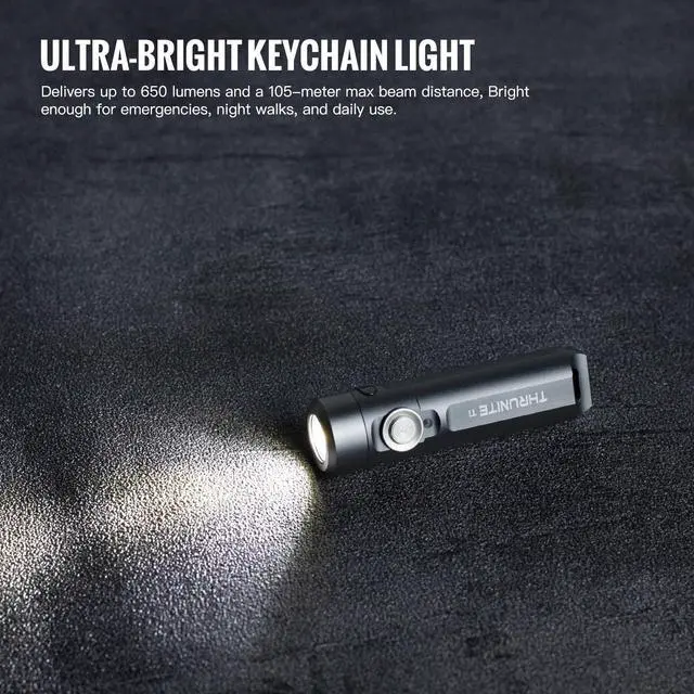 Alt view image 11 of 14 - Ti Mini Keychain Flashlight, USB-C Rechargeable EDC Pocket Light, Bright 650 Lumens Small Keychain Gadget for Camping, Everyday Carry, Indoor Outdoor Use (Grey Cool White)
