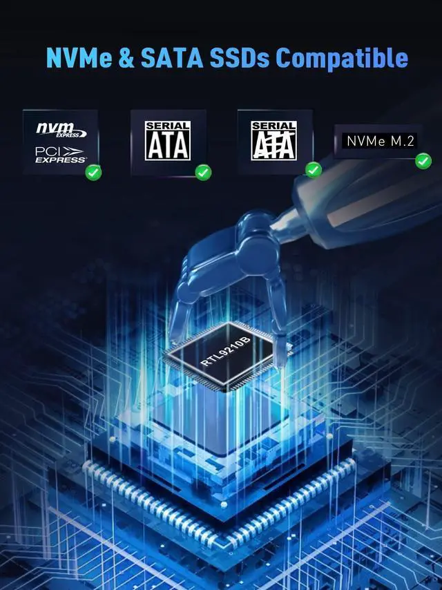 Alt view image 10 of 14 - M.2 NVME SATA SSD Enclosure Adapter , USB 3.2 Gen 2 10Gbps NVMe PCI-E 6Gbps SATA M-Key / B+M Key Solid State Drive External Adapter with UASP Trim, for SSDs 2242 2260 2280