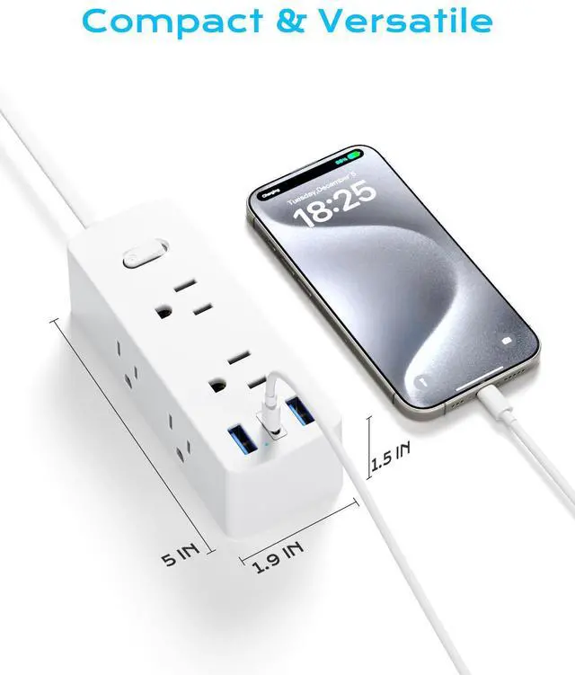Alt view image 10 of 11 - European Travel Plug Adapter, Universal Travel Adapter for EU UK US AUS, 6 Outlets 3 USB Ports with 5ft Extension Cord, International Power Adapter for US to Europe UK AUS