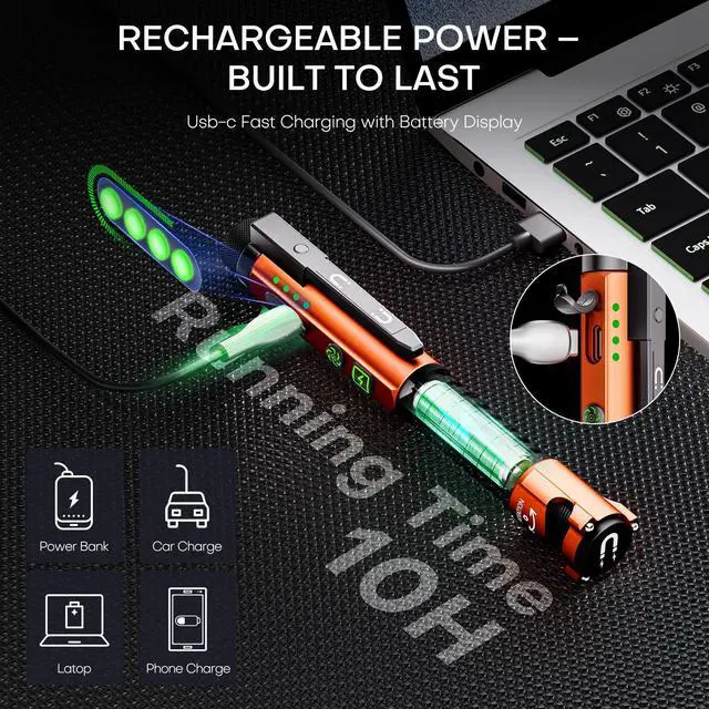 Alt view image 10 of 14 - EDC Flashlight Rechargeable,800 Lumen Small Flashlight with Magnetic Clip & Base, 11 Modes LED Flashlight,Glass Breaker&Bottle Opener, USB-C Flashlight for Working,Home and Emergency