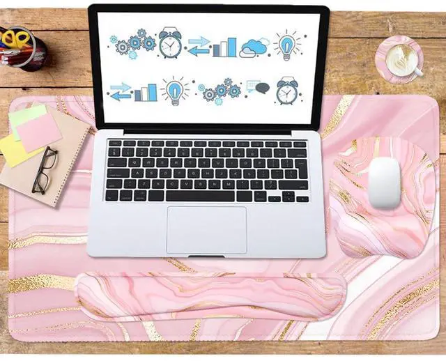 Alt view image 9 of 14 - Keyboard Wrist Rest Large Mouse Pad Wrist Support for Computer, 4 in 1 Memory Foam Keyboard Pad Desk Mat Ergonomic Hand Rest Wrist Cushion for Home Office Gaming - Pink Marble