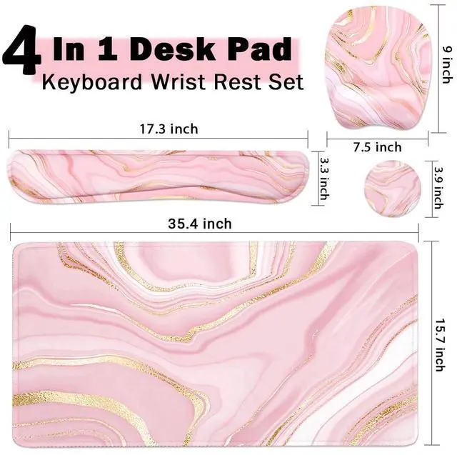 Alt view image 10 of 14 - Keyboard Wrist Rest Large Mouse Pad Wrist Support for Computer, 4 in 1 Memory Foam Keyboard Pad Desk Mat Ergonomic Hand Rest Wrist Cushion for Home Office Gaming - Pink Marble