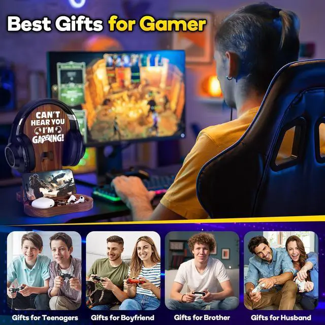 Alt view image 12 of 12 - -Gamer Gifts for Boy Girl Easter Birthday, Gamer Room Decor for Brother, Gaming Gifts for Daddy,Boyfriend, Son, Husband, Easter Basket Stuffers, Gamer Room Accessories, Wooden Headset Stand