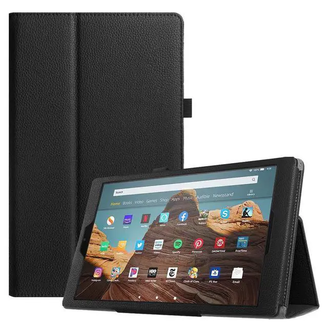 Alt view image 8 of 14 - Folio Case for Amazon Fire HD 10 Tablet (Compatible with 7th and 9th Generations, 2017 and 2019 Releases) - Premium PU Leather Slim Fit Stand Cover with Auto Wake/Sleep, Black