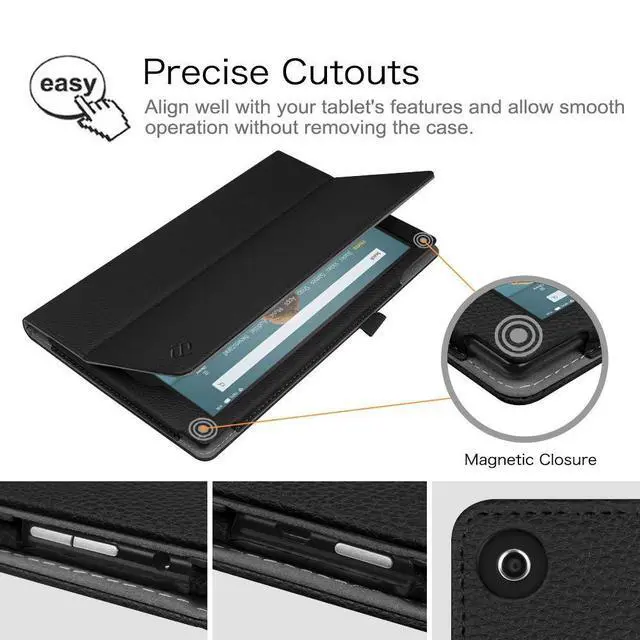 Alt view image 13 of 14 - Folio Case for Amazon Fire HD 10 Tablet (Compatible with 7th and 9th Generations, 2017 and 2019 Releases) - Premium PU Leather Slim Fit Stand Cover with Auto Wake/Sleep, Black