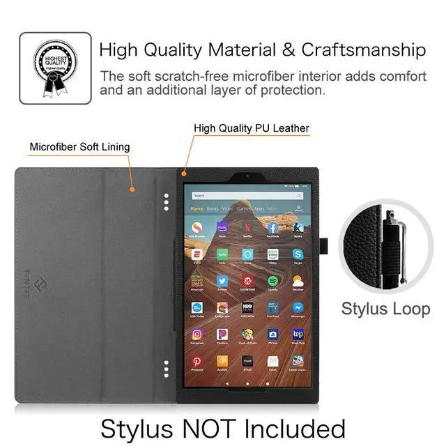 Alt view image 11 of 14 - Folio Case for Amazon Fire HD 10 Tablet (Compatible with 7th and 9th Generations, 2017 and 2019 Releases) - Premium PU Leather Slim Fit Stand Cover with Auto Wake/Sleep, Black