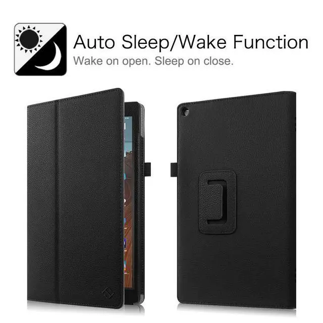 Alt view image 10 of 14 - Folio Case for Amazon Fire HD 10 Tablet (Compatible with 7th and 9th Generations, 2017 and 2019 Releases) - Premium PU Leather Slim Fit Stand Cover with Auto Wake/Sleep, Black