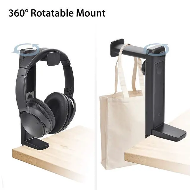 Alt view image 10 of 14 - HS906 Headphone Stand & Hanger 2 in 1, Above & Under Desk Gaming Headset Holder Mount Hook with Height Adjustable & Rotating Clamp, Earphone Rack with Cable Clip